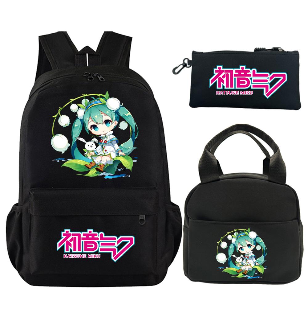 3Pcs/set Anime Hatsune Miku Printed Backpack with Shoulder Bag Pencil Case for Teenager Student Boy Girl Schoolbag Large Capacity Waterproof Bookbag