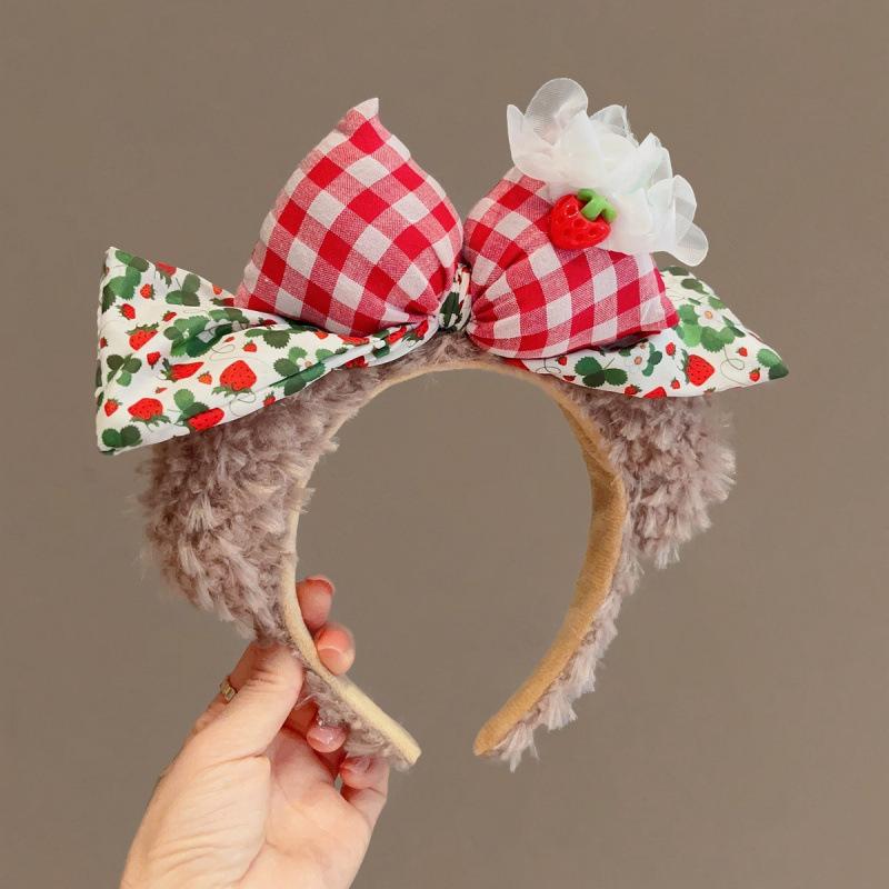 Cute Bow Bear Plush Headband Female Autumn And Winter Fluffy Brown Ears Headband Face Wash Headband Hair Accessories