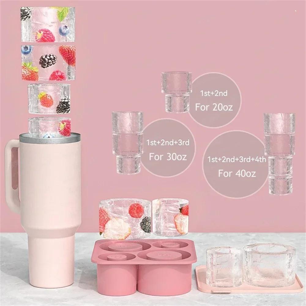 Ice Cube Tray for Stanley Cup Silicone Ice Cube Molds 20oz 30oz 40oz Tumbler Cup Ice Cube Trays with Lid Fit for Drinks,Coffee