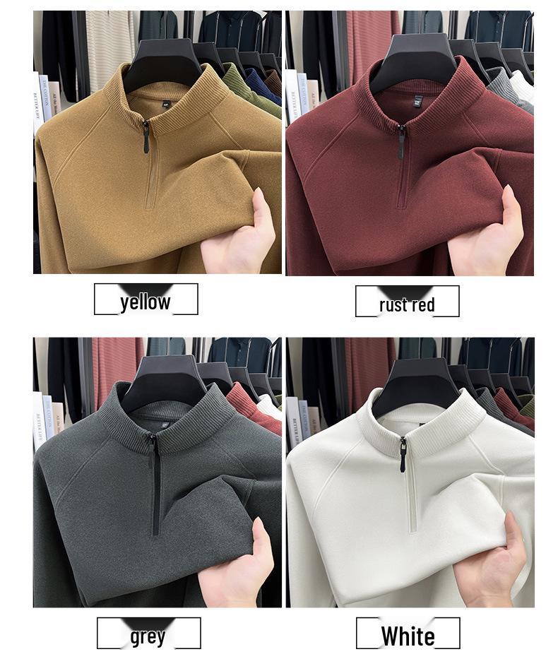 Men's Double-Sided German Fleece Hoodie with Half-High Collar, Zipper, Autumn/Winter Fashionable Outerwear.