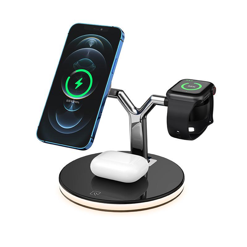 3 In 1 Magnetic Wireless Charger Stand With Lamp For iPhone 12 13 14 Mini Pro Max/Apple Watch 15W Fast Charging Dock Station For Airpods Pro