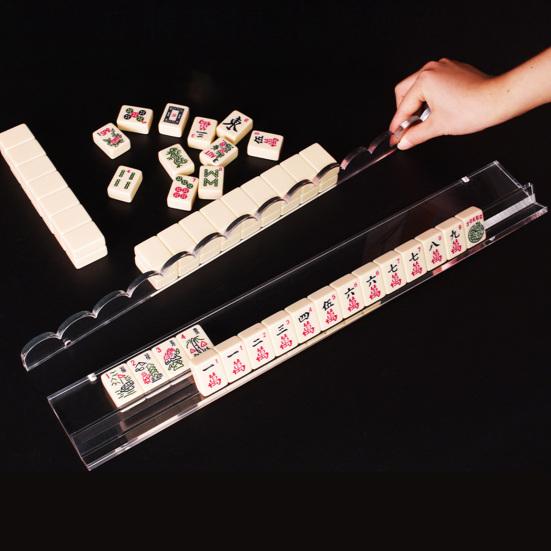 Clear Acrylic Mahjong Rack Magnetic Pusher Jongg Tile Holder American Mah with Detachable Push Ruler Mahjong