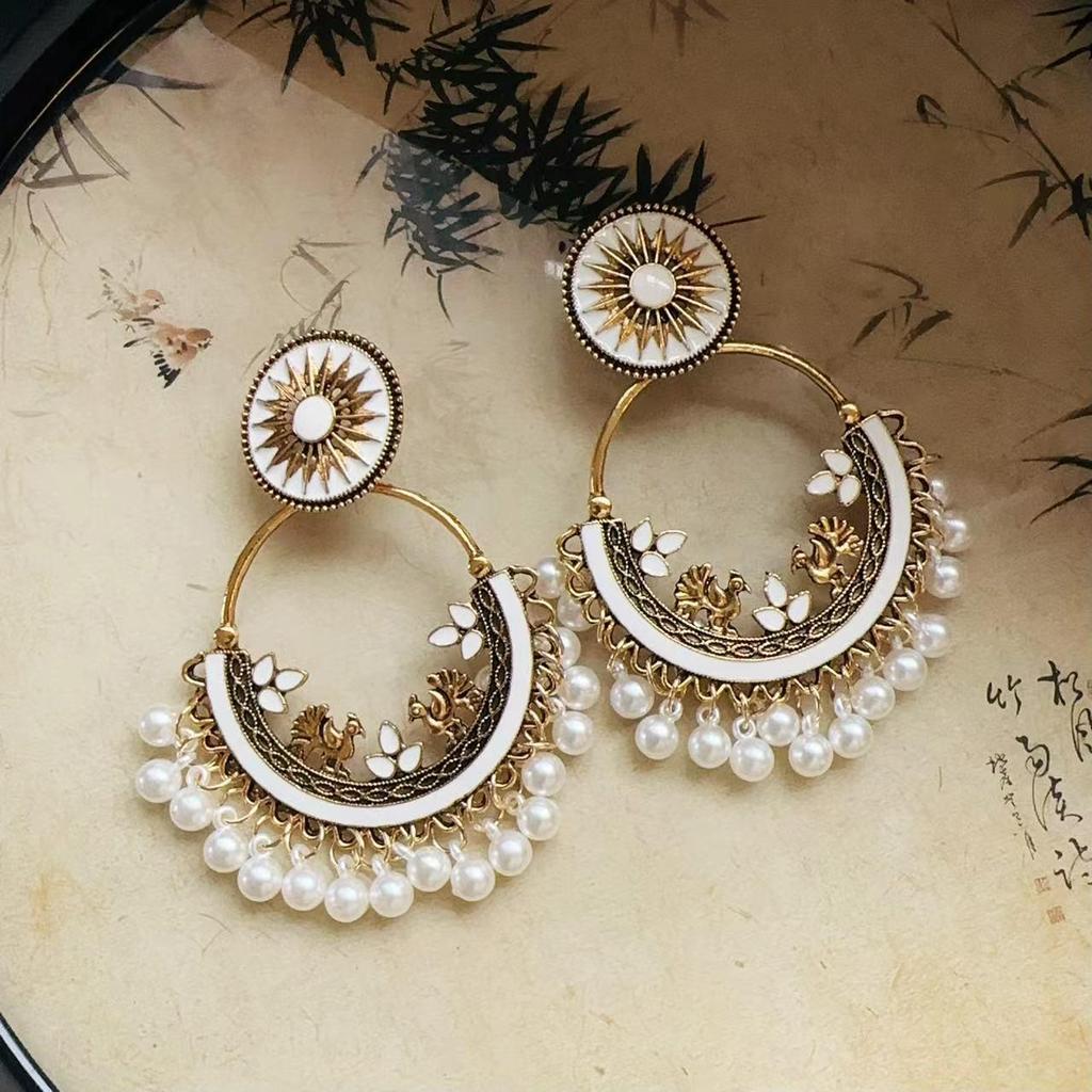 Bohemian Feather Seed Bead Tassel Earrings - Retro Ethnic Dangle Jewelry