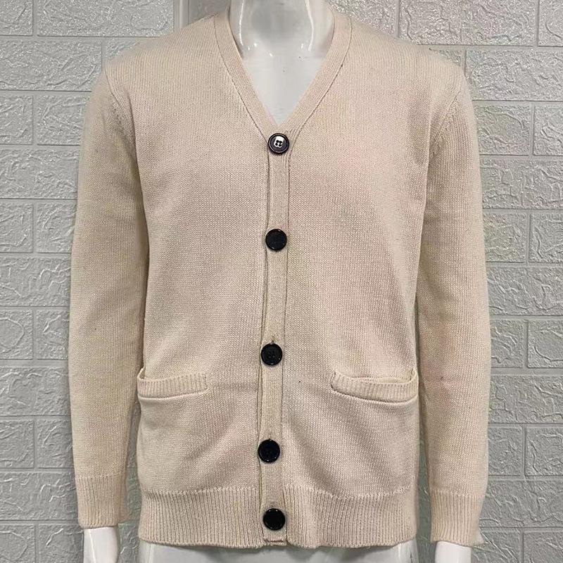 

Мужской вязаный свитер 2025 Зима Новинка V-образный вырез Длинный рукав Приталенный кардиган XXL белый