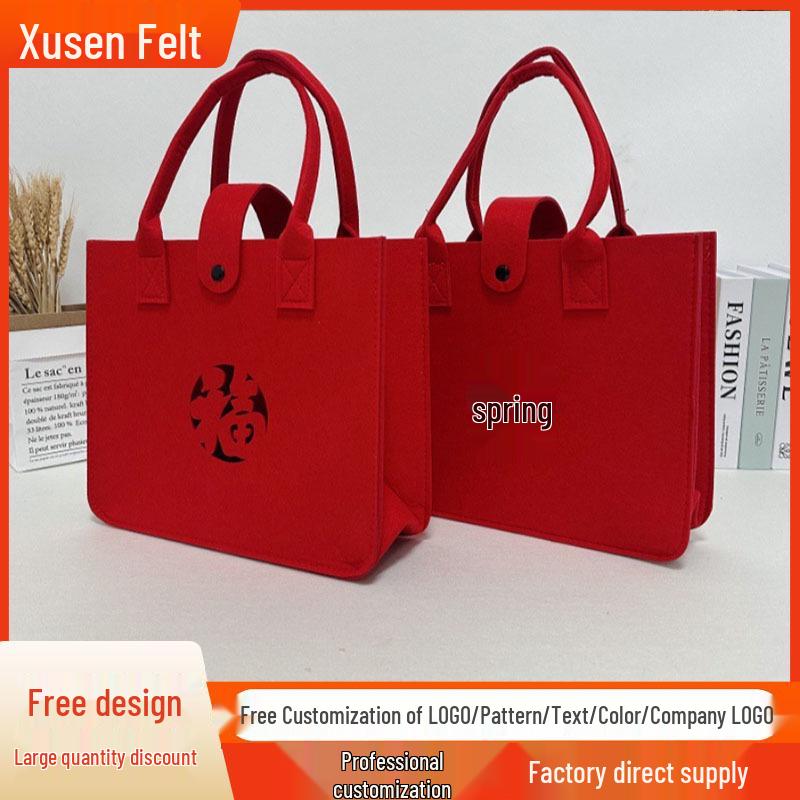 Red Felt Wedding Gift Bag with Fu Character - Chinese Return Tote Red; Our Home is Joyful