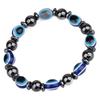 Black Stone Elastic Bracelet with Blue Eye Oval Beads for Men & Women