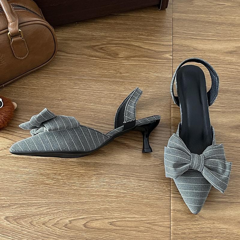 Fashion Bow Heeled Sandals Women Pointed Toe Elegant ShoesDesigner Woman Slippers 2025 Summer Pumps Dress New Party Mujer De Zapatillas