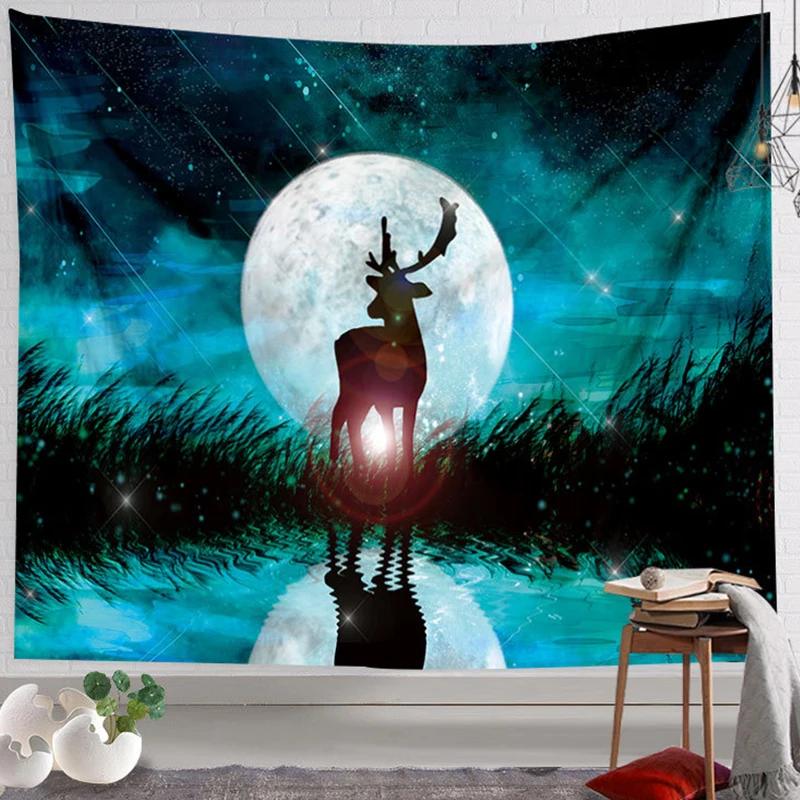 Christmas Elk Deer Tapestry Wall Decor Aesthetic Tapestry Home Decoration College Dorm Room Decor Art Tapestry Wall Hanging Decor