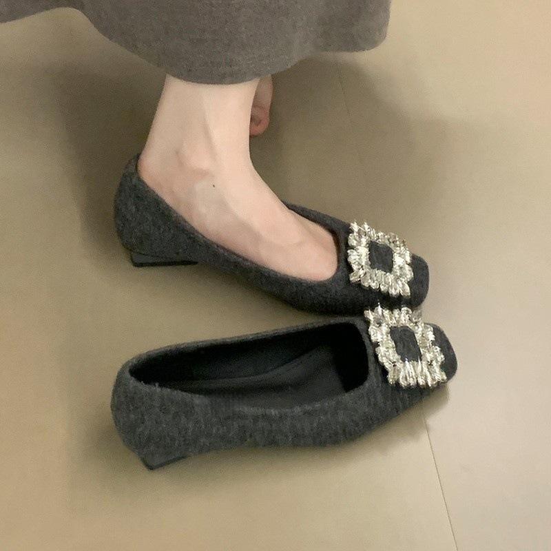 Rhinestone temperament thick heel single shoes women's autumn square head commuting low heel ladyshoes