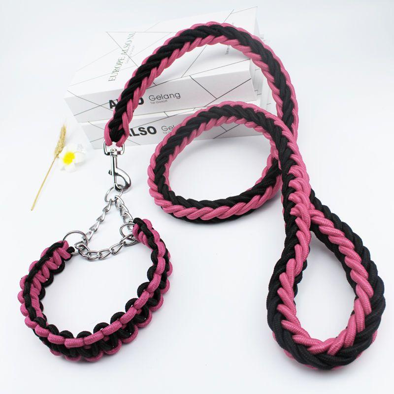 4FT Nylon Braided Rope Traction with Soft Breathable Adjustable Nylon Dog Collar for Small Medium Large Dogs Walking,Hiking,Camping,Exploring