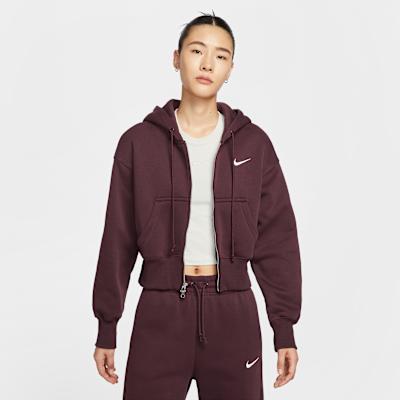 Nike NSW PHNX FLC CROP FZ HDY Jacket Women s Burgundy S