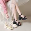 Womens Shoes 2024 Female Sandal Large Size Square Toe Block Heels Buckle Luxury Girls Big Chunky High Clogs Summer Clear