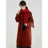 Winter Fashion Red Wool Coat Women Loose Mid Long Simple Elegant Premium Tweed Jacket
