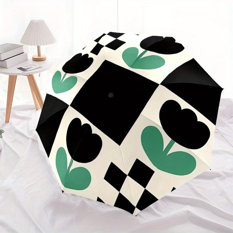 1pc Tulip Checkered Automatic Open/Close Umbrella with One Touch Button,, Windproof Design   Lightweight Portable Umbrella for Women & Men6038