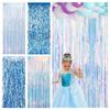 Colorful Laser Blue Party Backdrop Curtains Iridescent Foil Glitter Rainbow Sparkle Foil Curtain Colored Golden Foil Tinsel