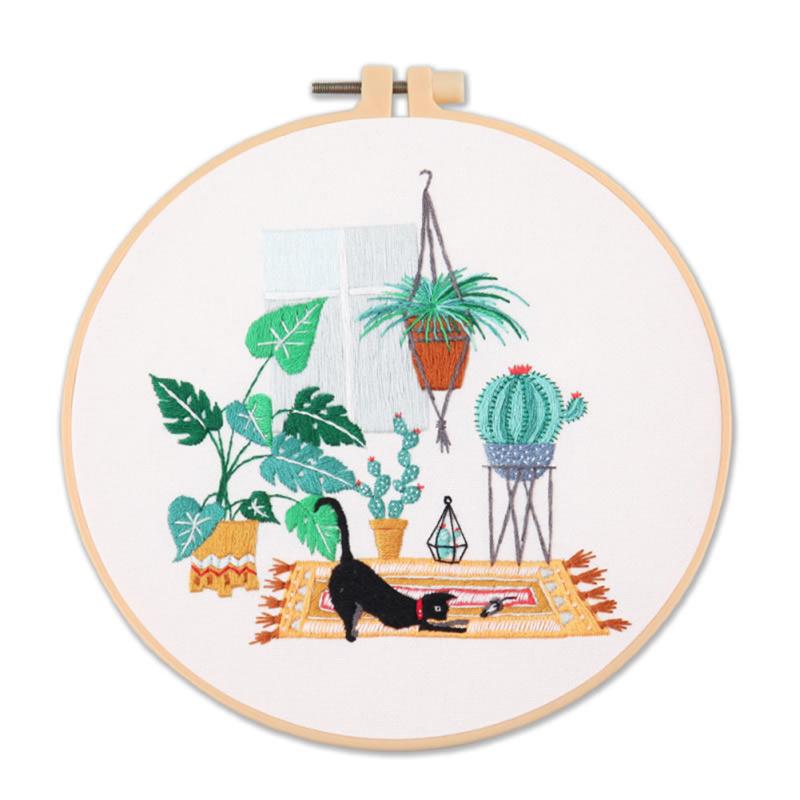 Cat  Pattern  Embroidery  Kit Embroidery Diy Package 20cm Embroidery Stretch Handmade Sewing Craft