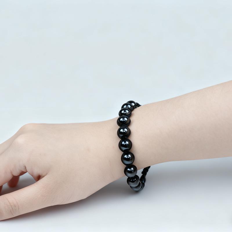 Ručně tkaný náramek z hematitu a černého žlučového kamene s korálky