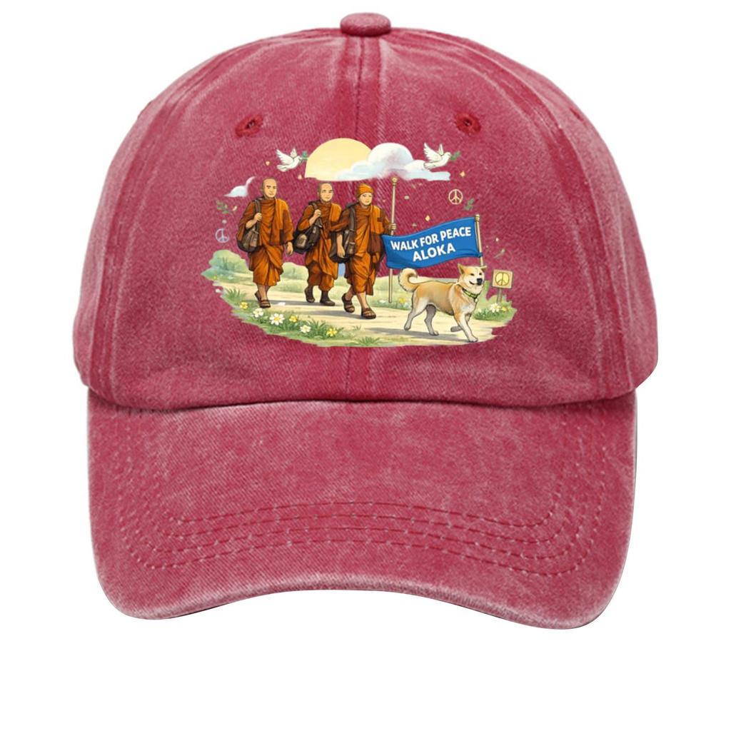 Washed Cotton Baseball Cap with Printed Distressed Soft Top Denim Hat, Vintage Hat