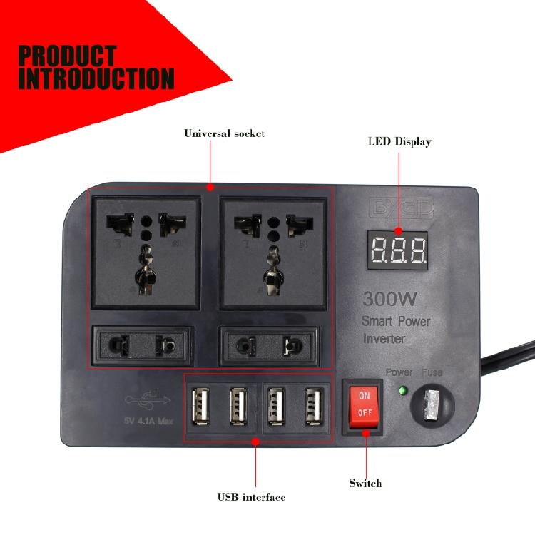 300W Car Power Inversor for DC 12V to AC 220V Converter Inversor Digital Display