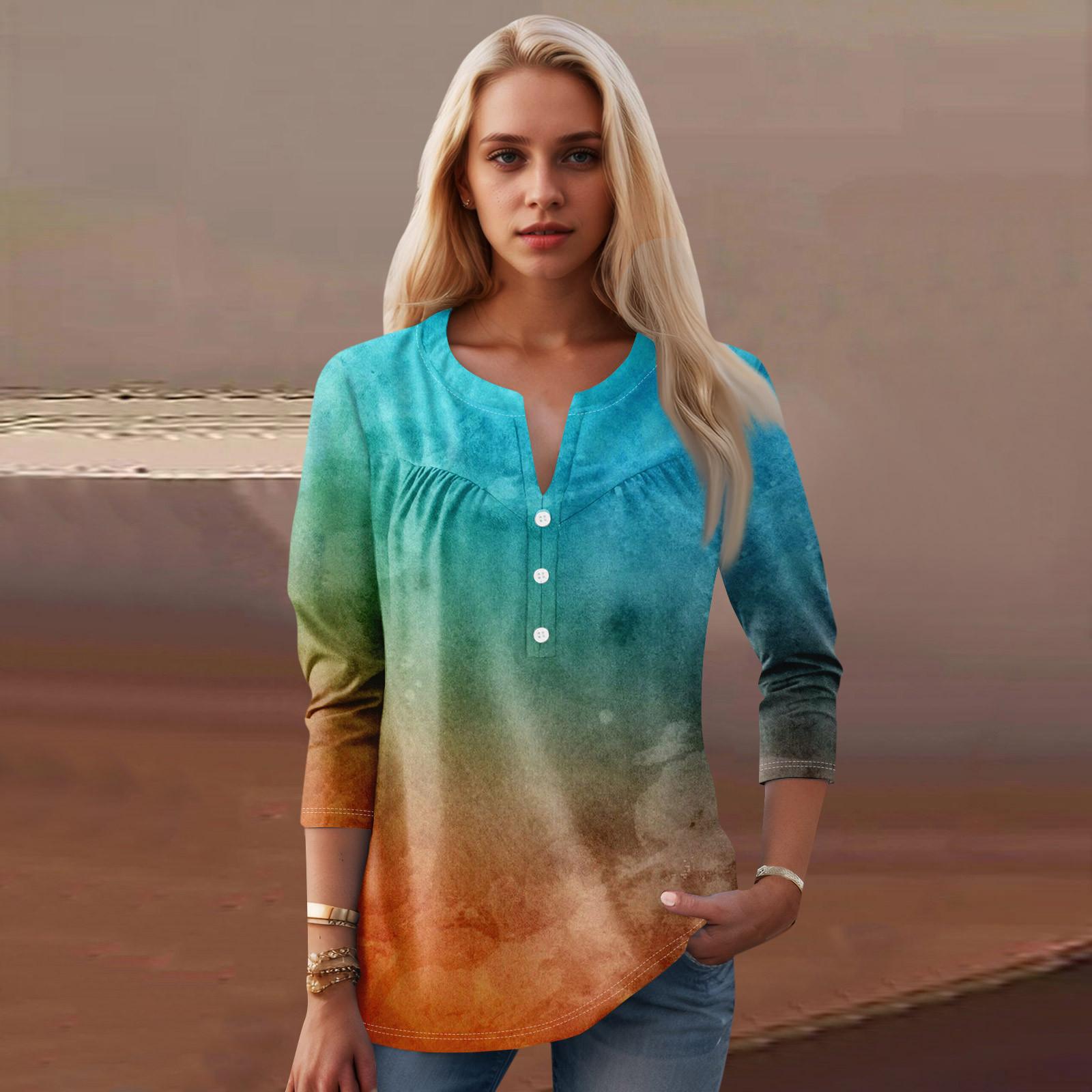 

Женская мода повседневный топ с длинным рукавом и круглым вырезом с цветочным принтом L циан