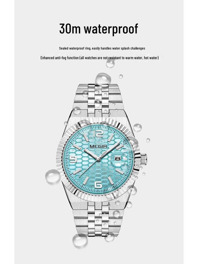 MEGIR Lucifiel Men's Luminous Waterproof Steel Band Quartz Calendar Watch