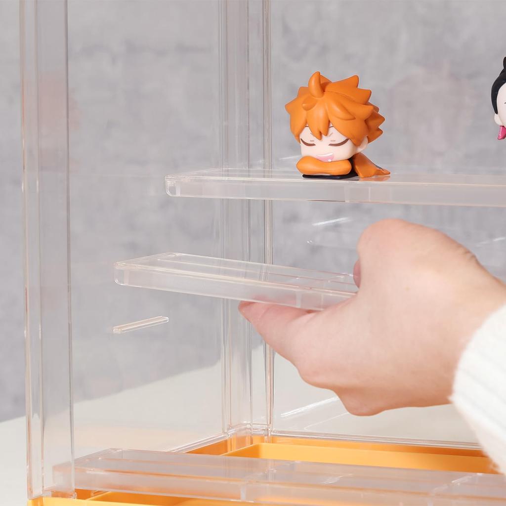 Fuji Boeki Collection Case, Acrylic Case, Figure Case, 30cm Wide x 17.6cm Deep x 23.3cm High, 3 Tiers, Yellow, Product Number 29028