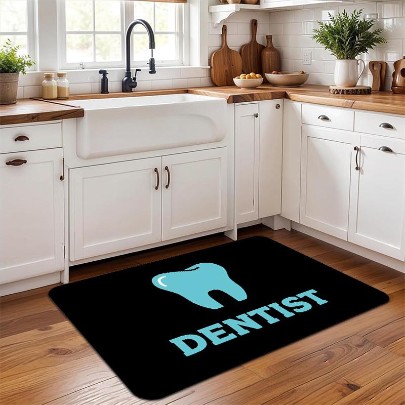 Dentist Office Door Mat, Dental Clinic Welcome Rug Funny Tooth Logo Entrance Mat Black Non-Slip Floor Mat for Business Reception