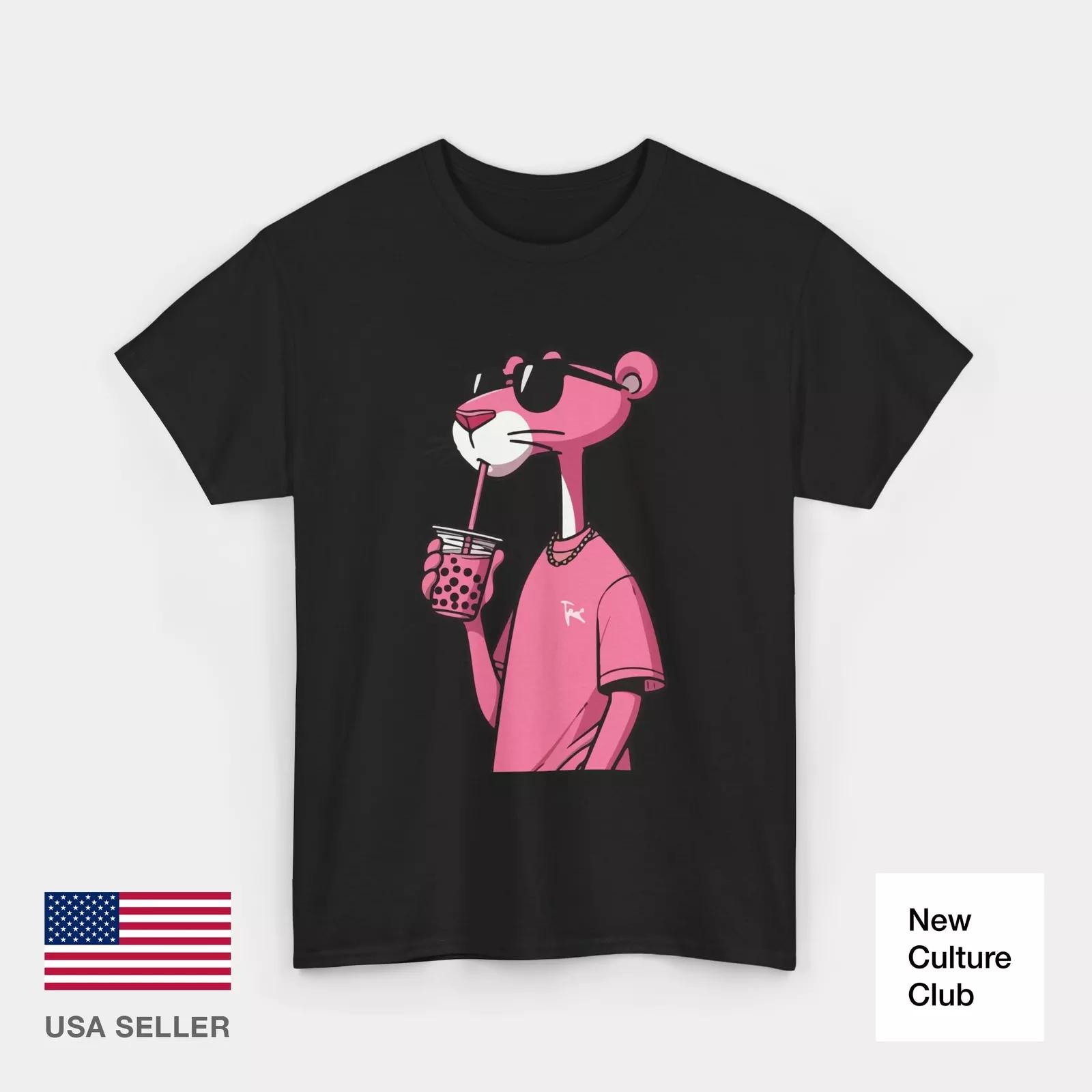 

Pink Panther Swag Boba T Shirt Unisex Cotton Tee Cartoon Character Apparel Cool 2XL