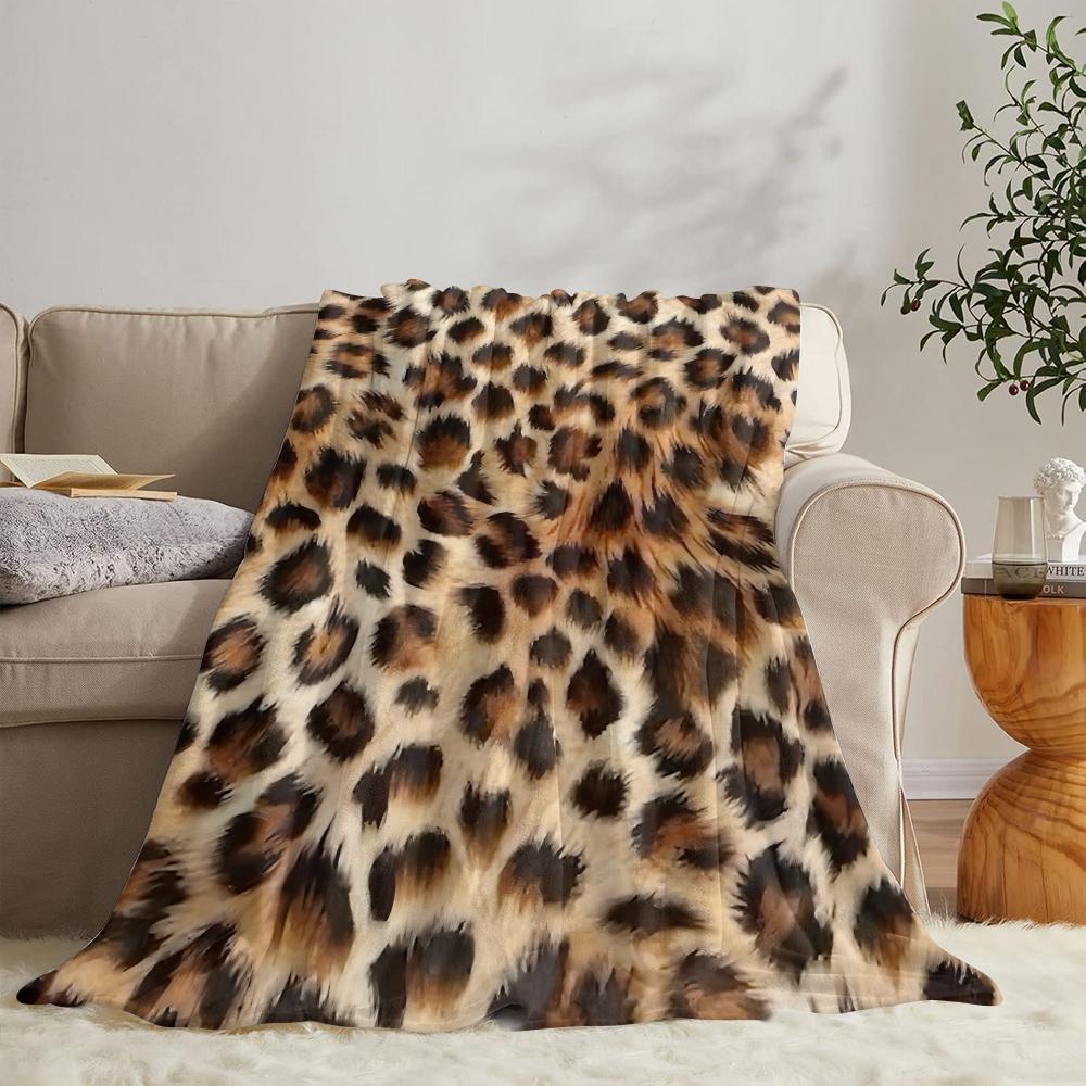 Leopard Print Patchwork Throw Soft Flannel Throw Summer Blanket Lightweight Cozy Nap Blanket for Sofa Bed Travel