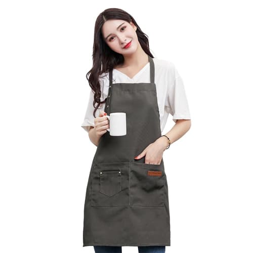 Deoway Neck Apron, Adjustable Length, Simple Design, Men's and Women's Cafe Apron, Solid Color, Stylish, Large Capacity Pockets, Stain Resistant, Wrin