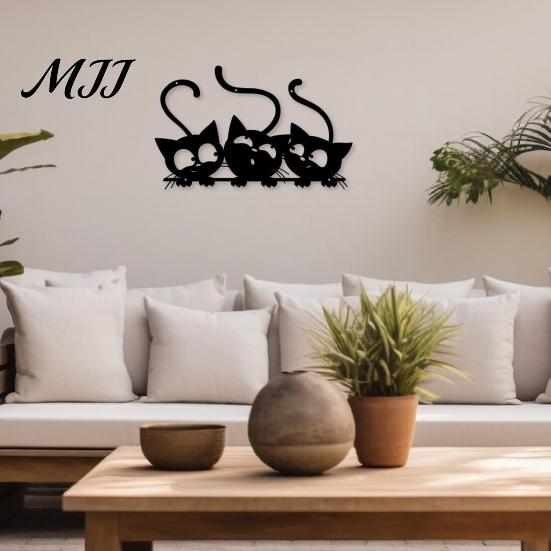 Bedroom Wall Hanging Art Metal Black Cat Art, Cartoon Kitten Silhouette Decoration, Decorative Iron Sign Sculpture for Lovers, Minimalist Room Living