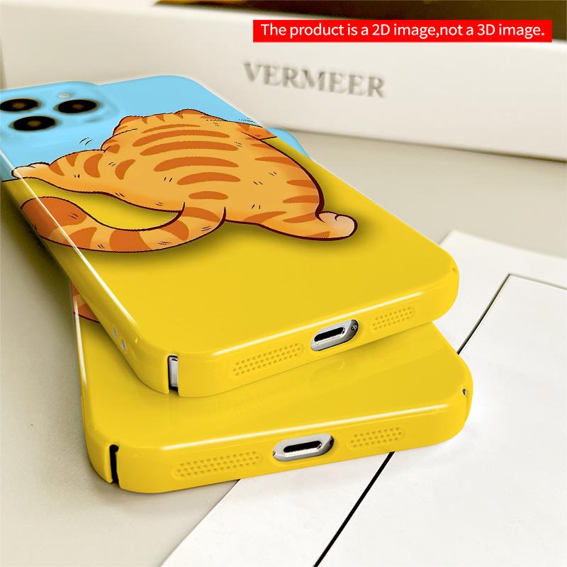 2DFlat Cute Orange Tabby Cat Sleeping on Yellow Surface All inclusive film hard iPhone case, compatible with iPhone 18 Pro Max 17 16 15 14 13 12 11