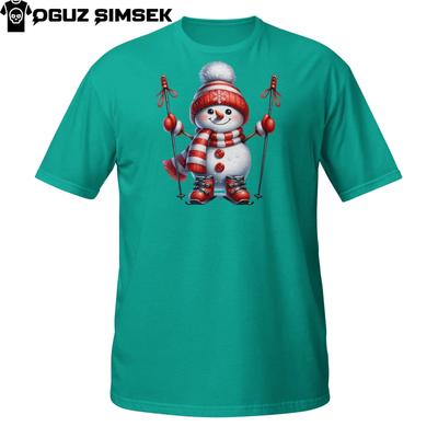 Festive Skiing Snowman T-Shirt Mens Womens Tees Top – Holiday Snow Sport Xmas Design