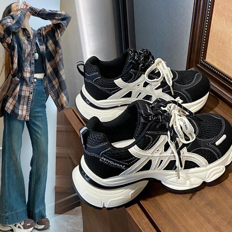 Thick-soled dad shoes women's autumn new mesh breathable retro soft-soled running sneakers women's