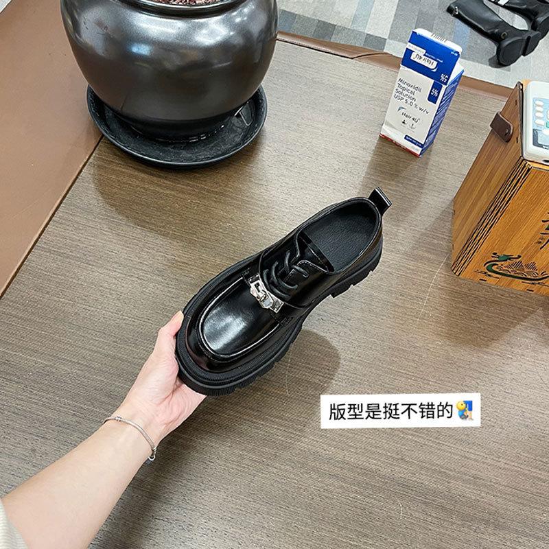 Small leather shoes women's spring and autumn new thick heel platform loafers British style black single shoes Mary Jane shoes