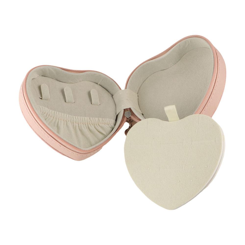 

PU Leather Heart-Shaped Jewelry Box Zipper Jewelry Display Case Travel синій