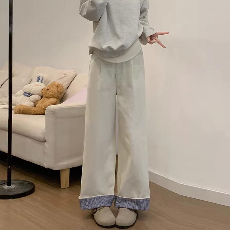 

Cuffed Hem Straight Leg Maternity Pants with Belly Support for Spring/Autumn XL