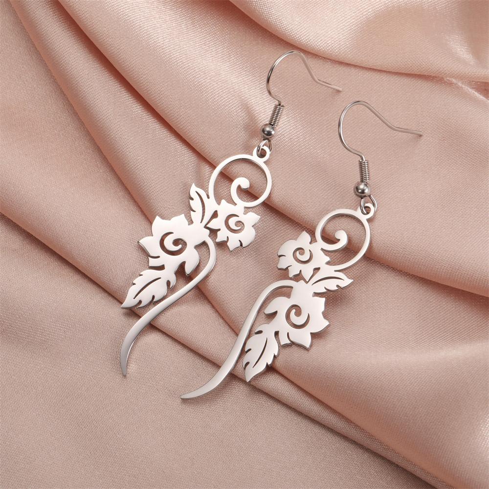 My Shape Flower Vines Filigree Drop Earrings Stainless Steel Dangle Earring Gold Color Women Hanging Earrings Jewelry Girls Gift