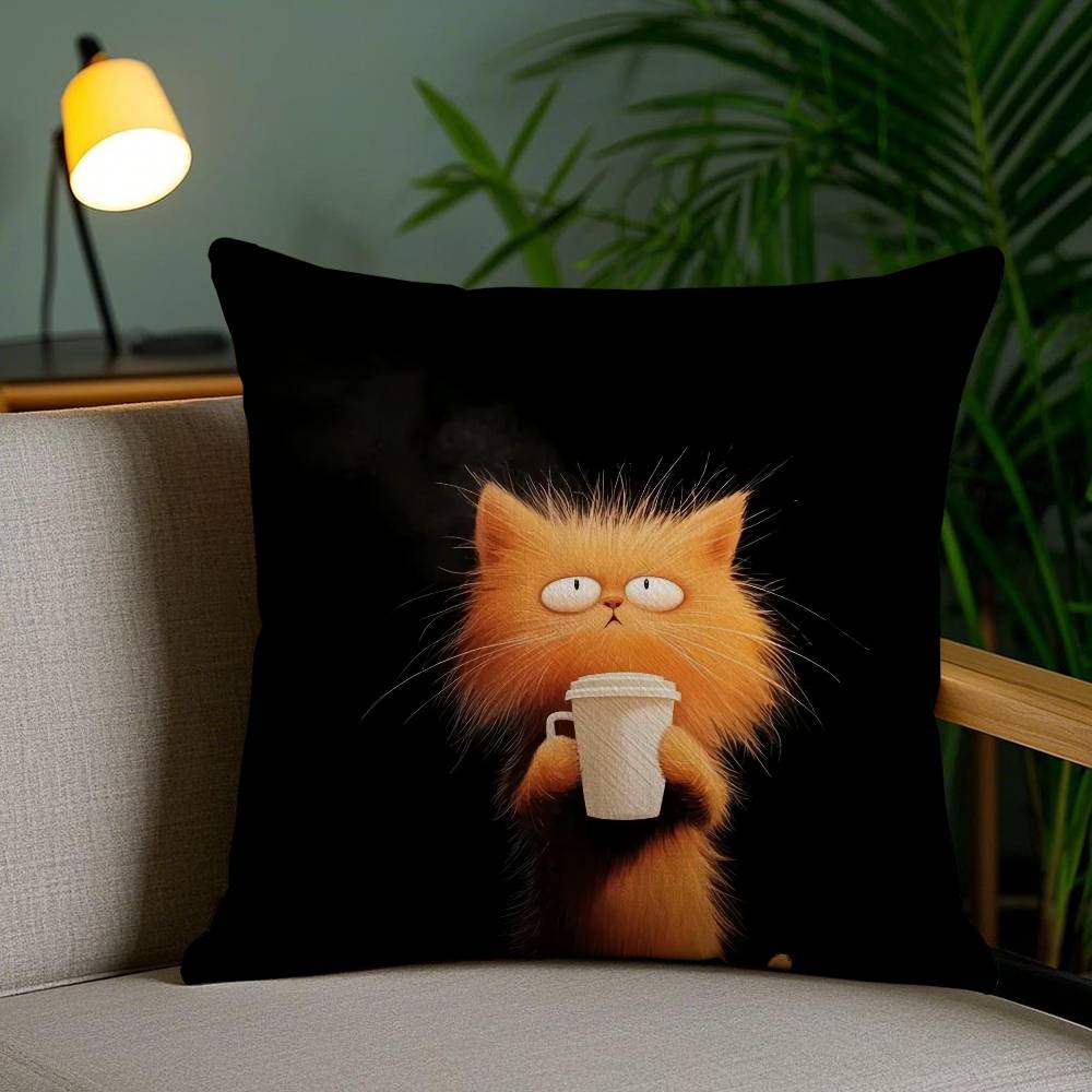 Simple Cartoon Furry Cat Pattern Pillow Case Anti-dustmite Pillowcase Invisible Zipper Silky Short Plush Sofa Cushion Cover