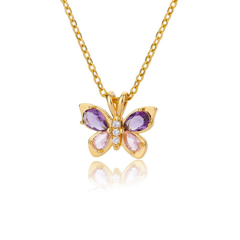 New Fashion Love Memory Copper Zircon Butterfly Pendant Necklace For Women Cute Romantic Female Neck Chain Ladies Jewelry Gifts