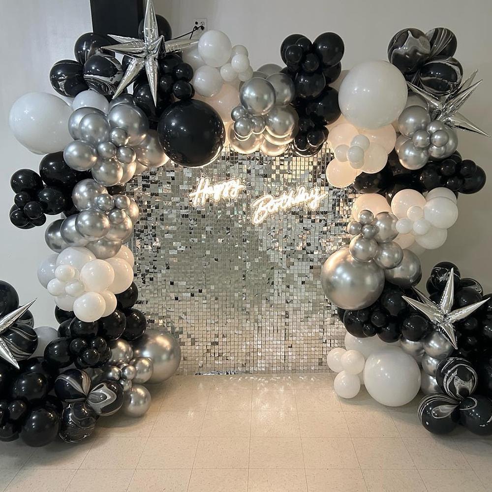 139-teiliges schwarzes, weißes und silbernes Latexballon-Set, geeignet für Geburtstagsfeiern, Hochzeiten, Valentinstags-Partydekorationen