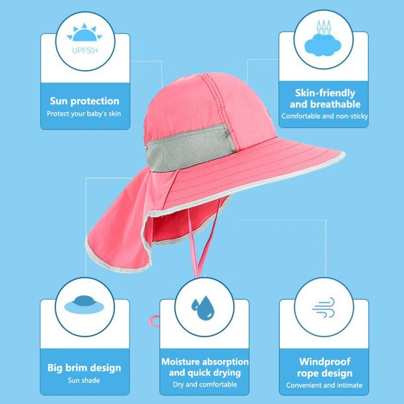Wide Brim Children Sun Hat Kids Bucket Cap Summer Beach Girls Outdoor Use Traveling Fishing Camping Hiking Neck Cover Cap UV Protect