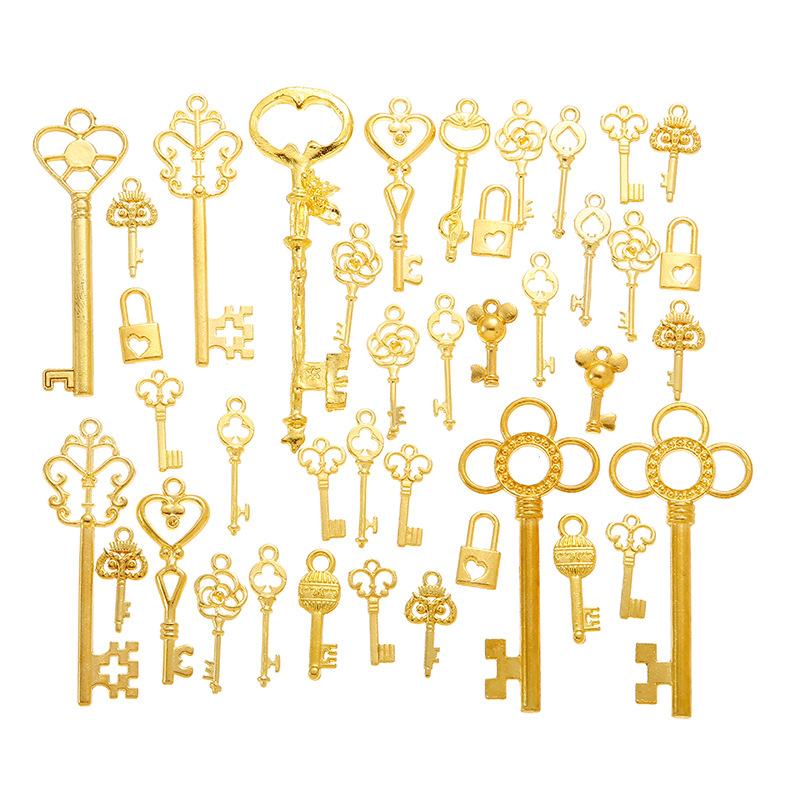 Economic 40 Style DIY Key Shape Charms Mix Golden Silver Antique Brass Metal Skeleton Key Pendant Charms Tags Wedding Gifts