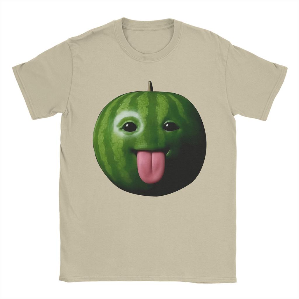 Herren Lustiges albernes KI-Wassermelonen-Gen-Z-Meme BrainRot-Humor Zunge raus T-Shirt Reines Baumwoll-Rundhals-T-Shirts Sommer-T-Shirts