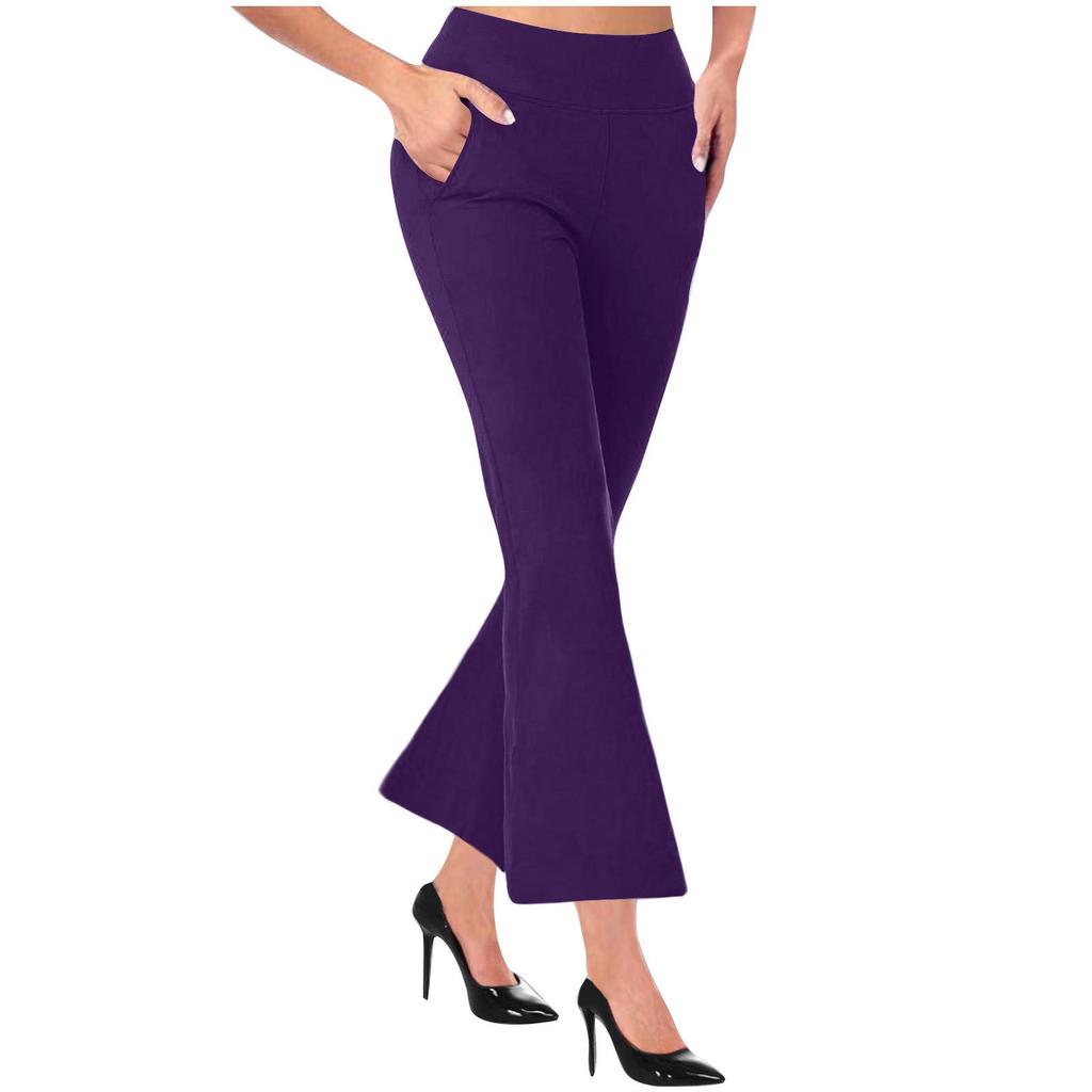 2024 Women's Casual Knitted Flare Pants with Side Pockets - Slimming Design and Long Leg Effect