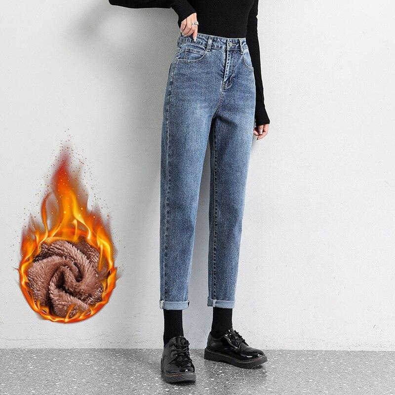 2022 Winter Korean Stytle Fashion Keep Warmhigh Waist Comfortable Loose Casual Denim Pants Warm Fleece Harajuku Streetwear Jeans
