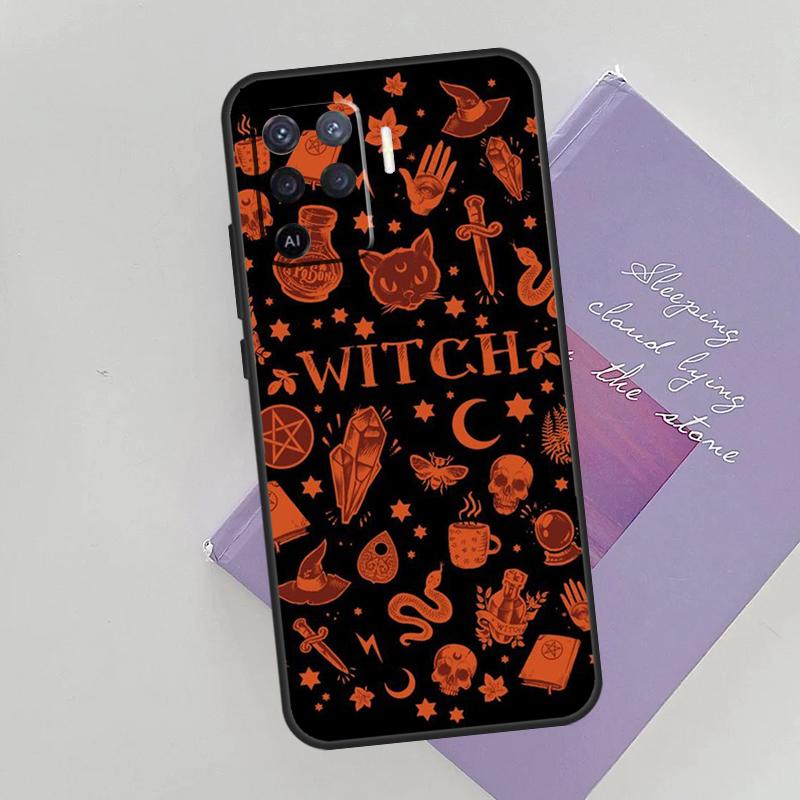 Halloween Witch Cat Phone Case For Oppo A96 A76 A16 A74 A53 A54 A94 A15 A17 A52 A72 A57S A58 A78 A98 A79 Cover
