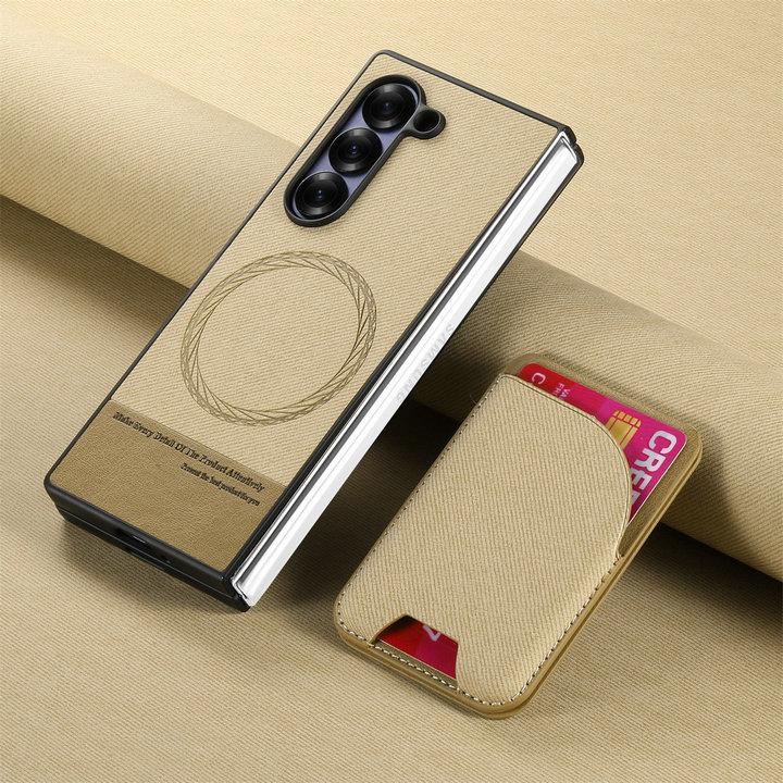 2 In 1 Magnetic Card Bag Leather Cover for Samsung Z Fold 7 Fold6 Fold5 Fold4 Fold3 Magsafe Shockproof Matte Case Funda