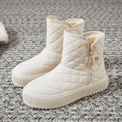 Damen High-Top große Baumwollschuhe mit 4 cm dicker Sohle Winter Samt Seitenreißverschluss Baumwollschuhe Nordost tragen warme Schneestiefel