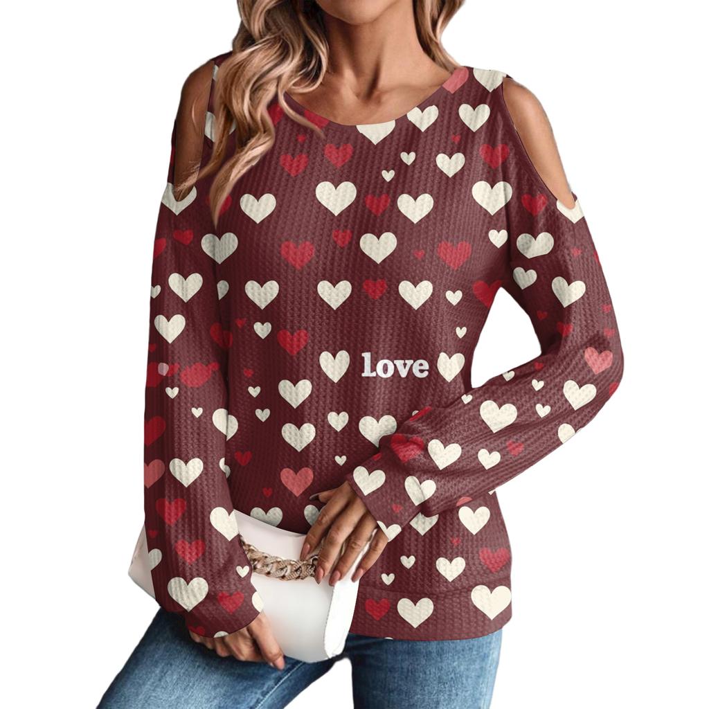 Women's Winter Oversized T-Shirt Fashionable Off-the-Shoulder Round Neck Vintage Floral Print Pullover Long-Sleeved Top